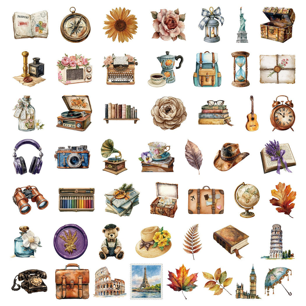 Vintage travel ephemera individual sticker designs