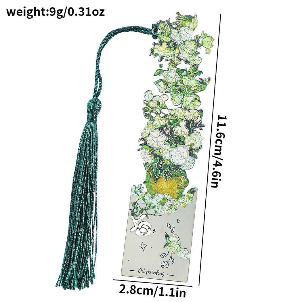 White rose art bookmark with dimension labels