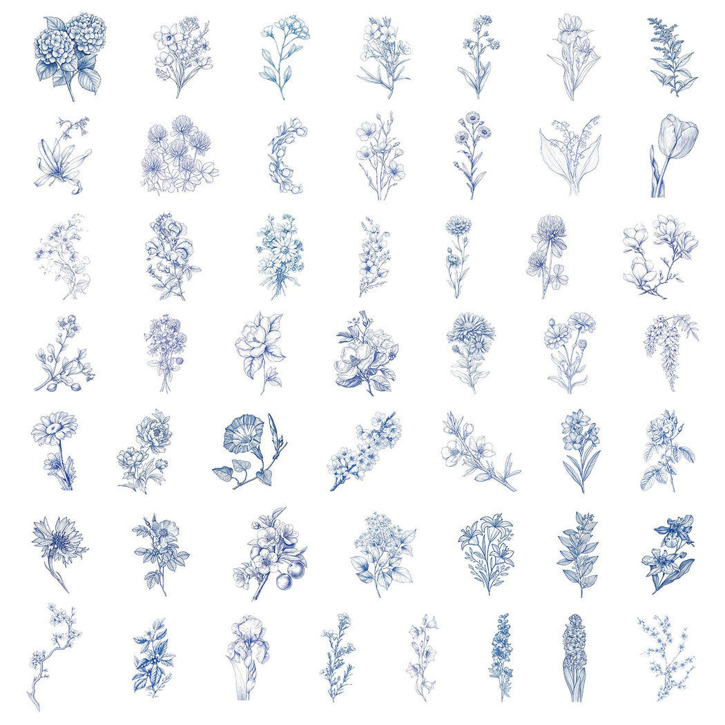 Blue botanical flower individual sticker designs
