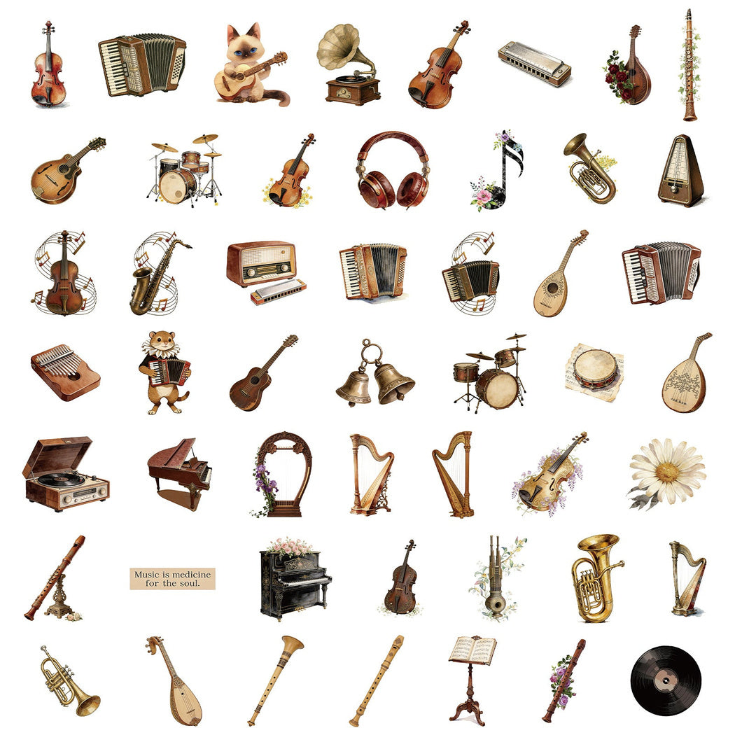 Vintage musical instrument individual sticker designs