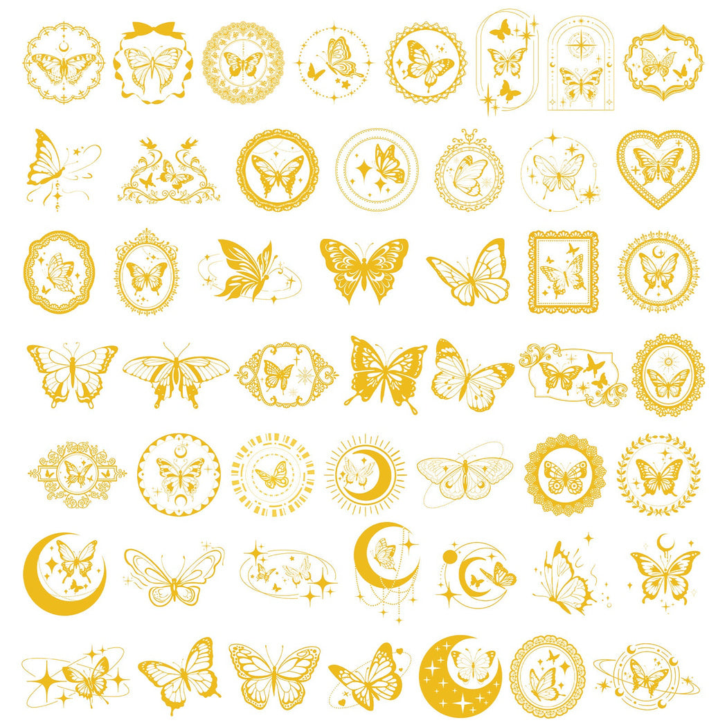 Gold botanical and insect individual sticker designs