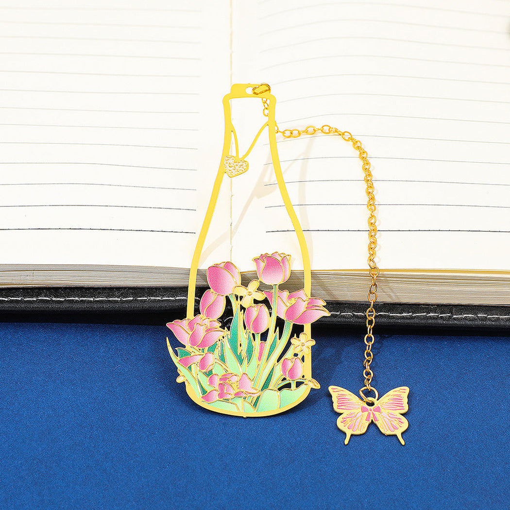 Pink tulip vase bookmark