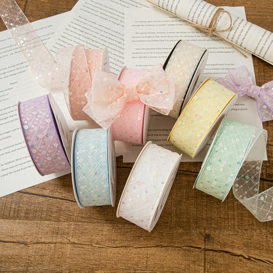Rivora sheer sequin grid tulle trim ribbon roll for DIY decoration