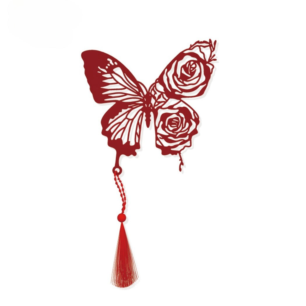 Novellea - Butterfly-Rose Long-Tassel Bookmark