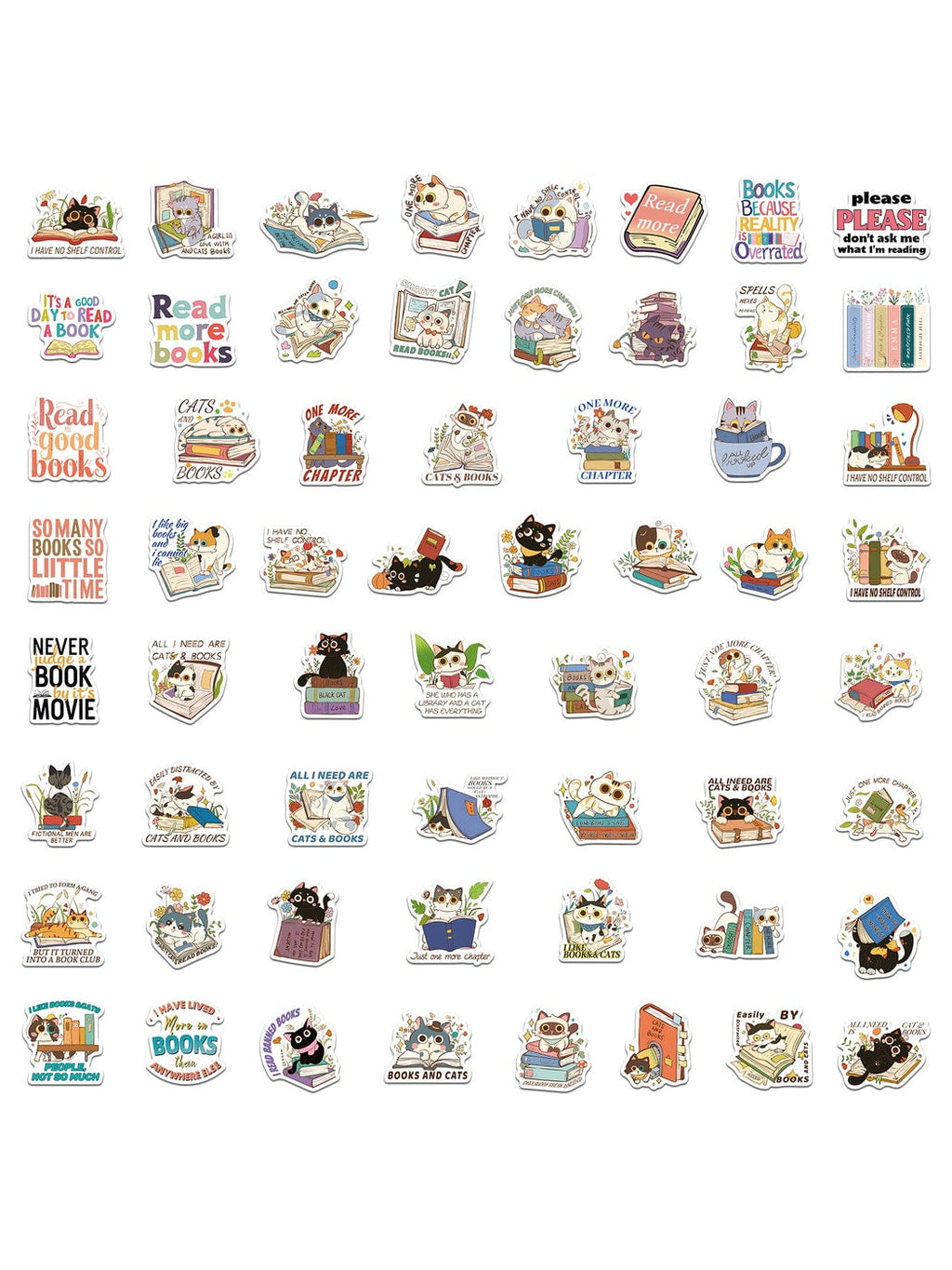 Lunira - Cute Cat and Book DIY Decorative Stickers pack Oria & Co
