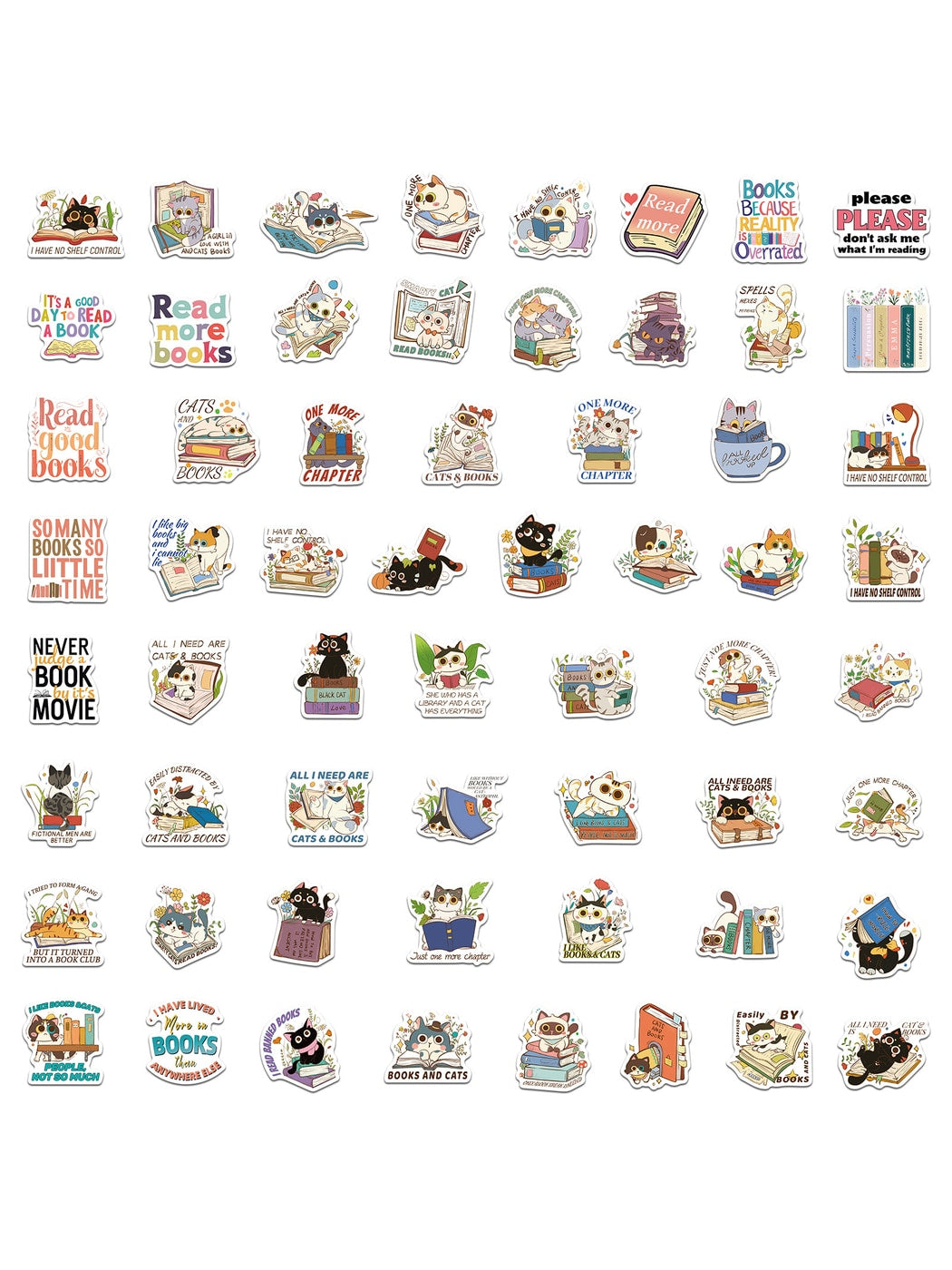 Lunira - Cute Cat and Book DIY Decorative Stickers pack Oria & Co