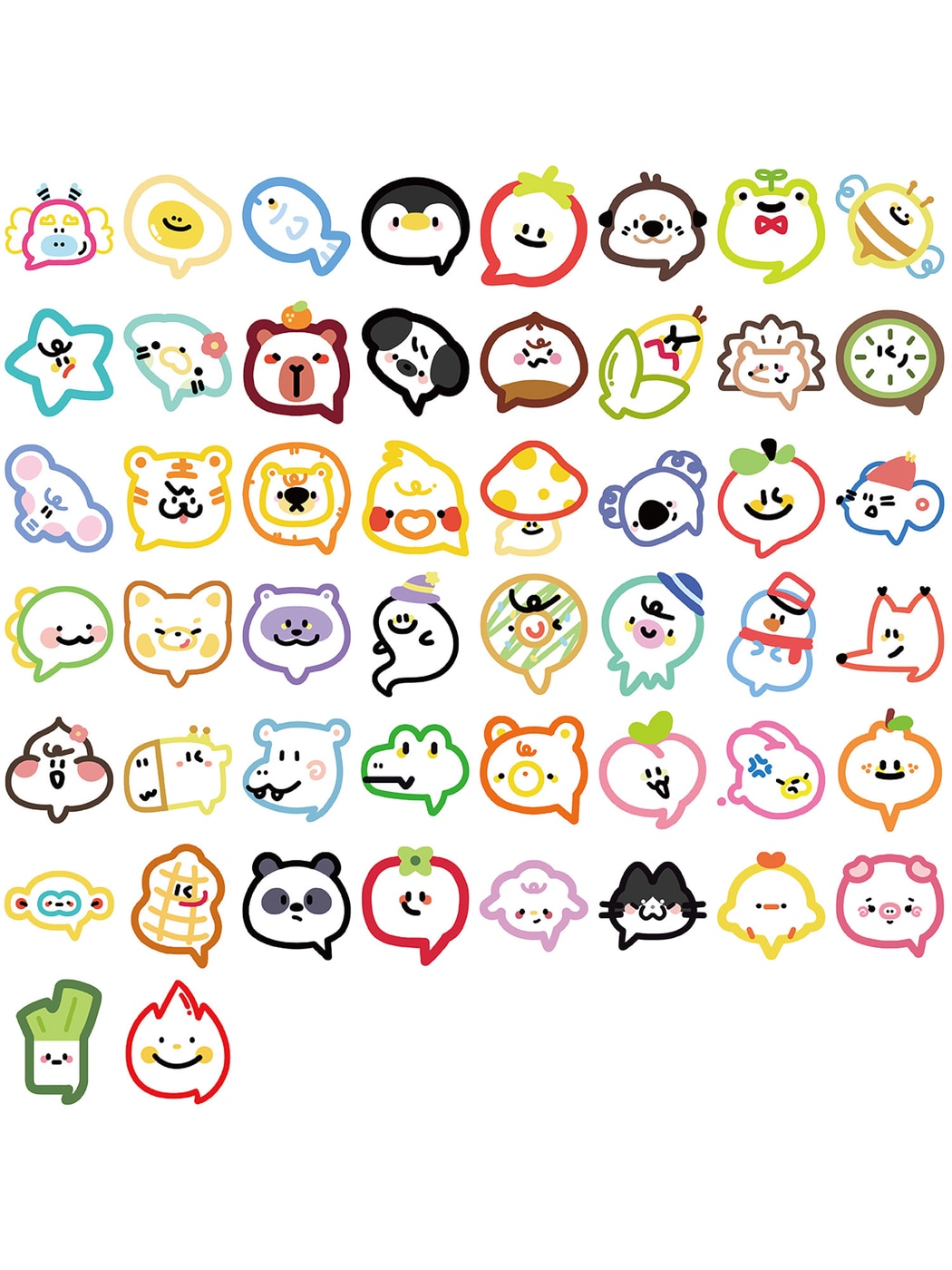 Lunira - 50 Piece Cartoon Animal Bubble Style Stickers Pack Oria & Co