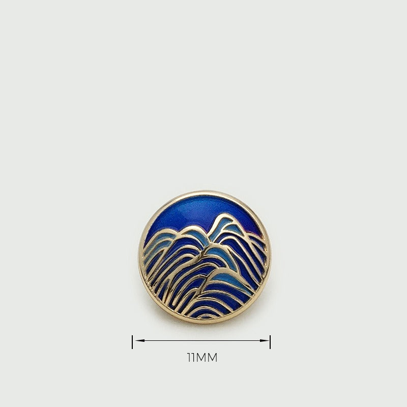 中国风蓝色山水画金属圆形纽扣子西装毛衣大衣外套装饰扣汉服钮扣