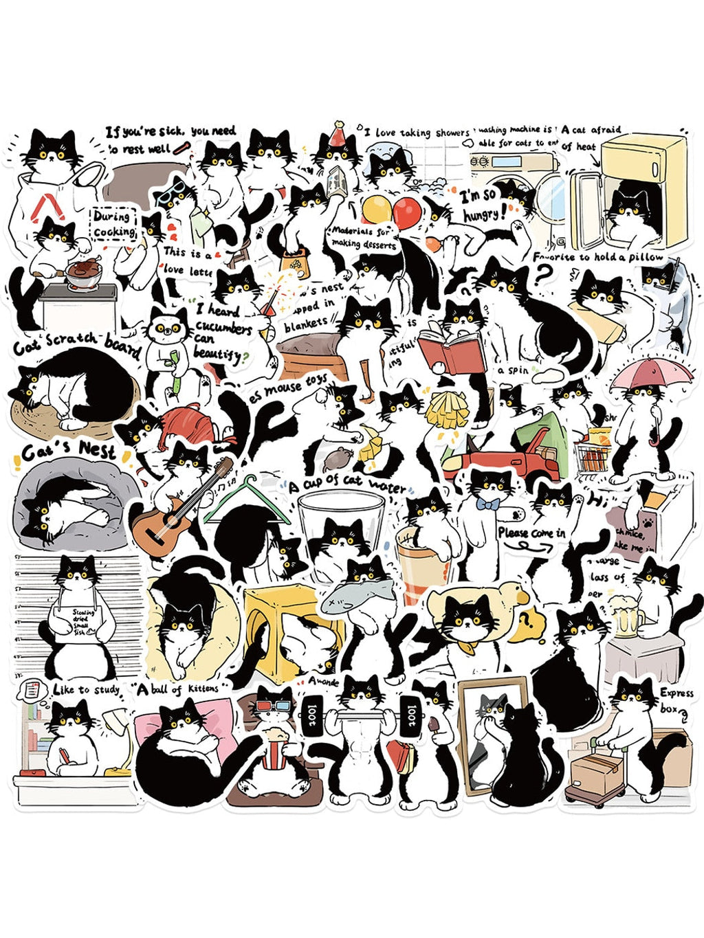 Lunira - 50 Piece Cute Cow Cat Adhesive Stickers pack Oria & Co