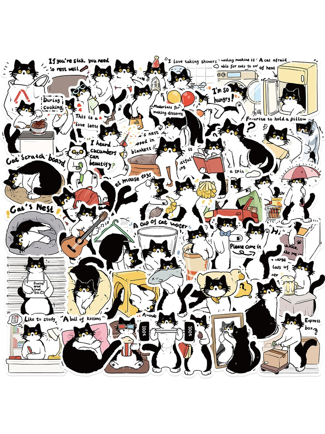 Lunira - 50 Piece Cute Cow Cat Adhesive Stickers pack Oria & Co