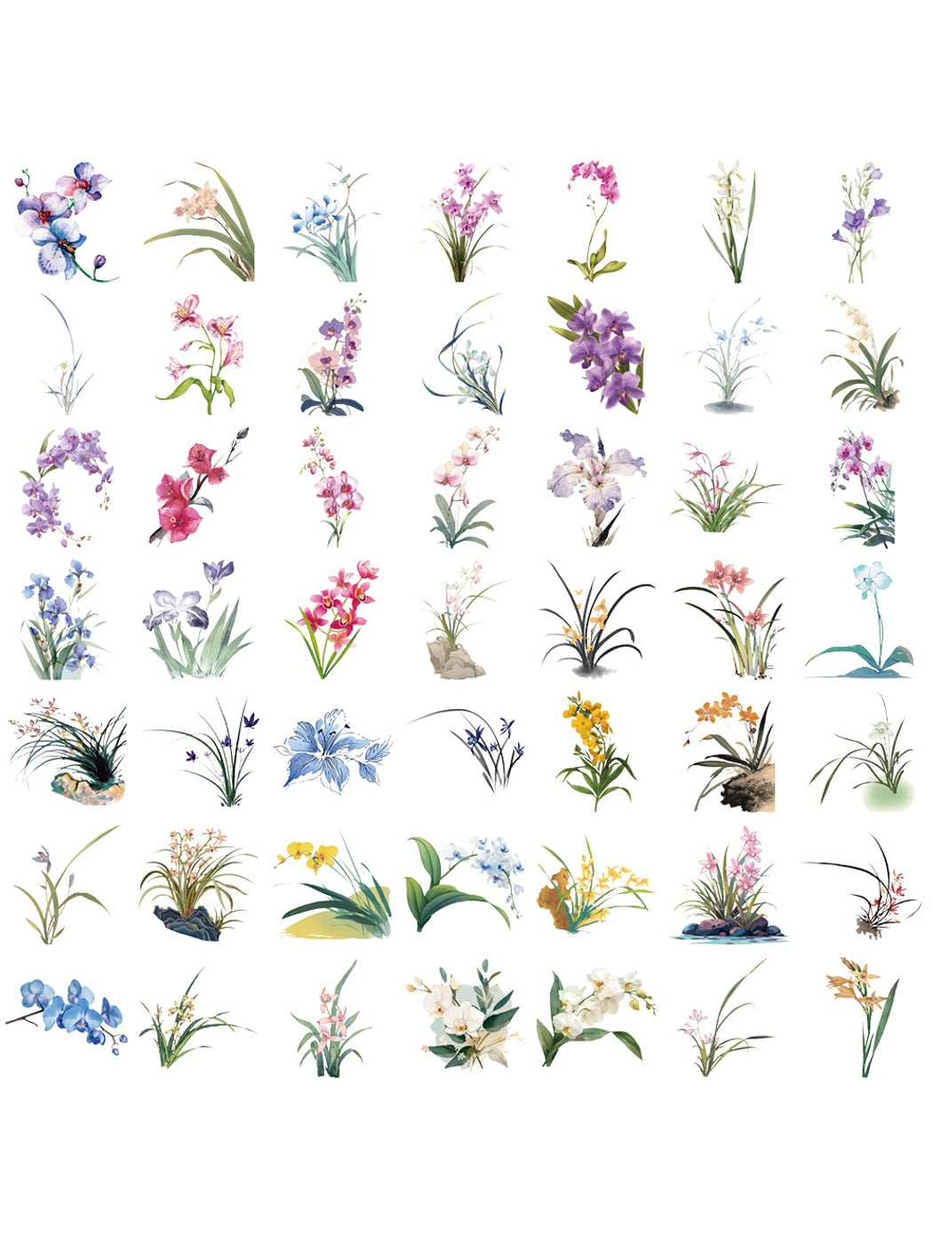 Lunira - Cartoon Orchid Flower 50 Piece Stickers Pack Oria & Co