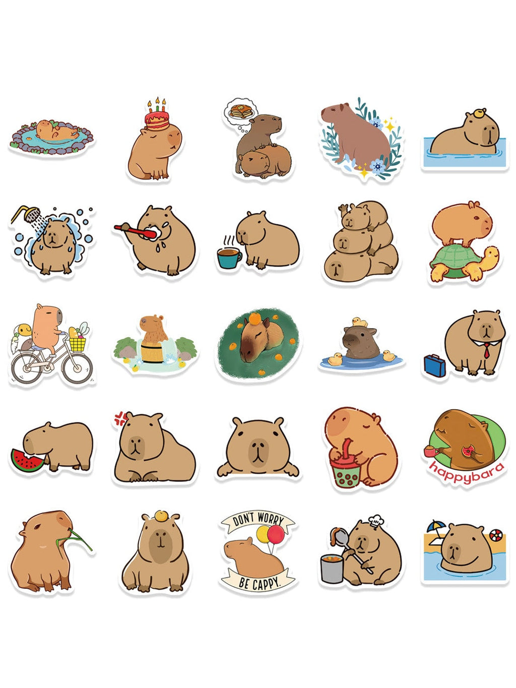 Lunira - 50 Cute Capybara Cartoon Doodle Stickers pack Oria & Co