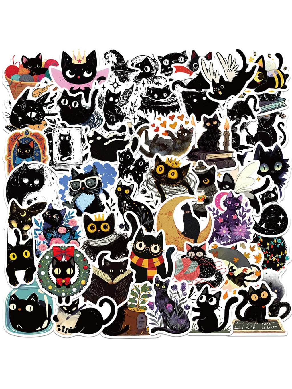 Lunira - Cute Cartoon Black Cat Adhesive Stickers pack Oria & Co