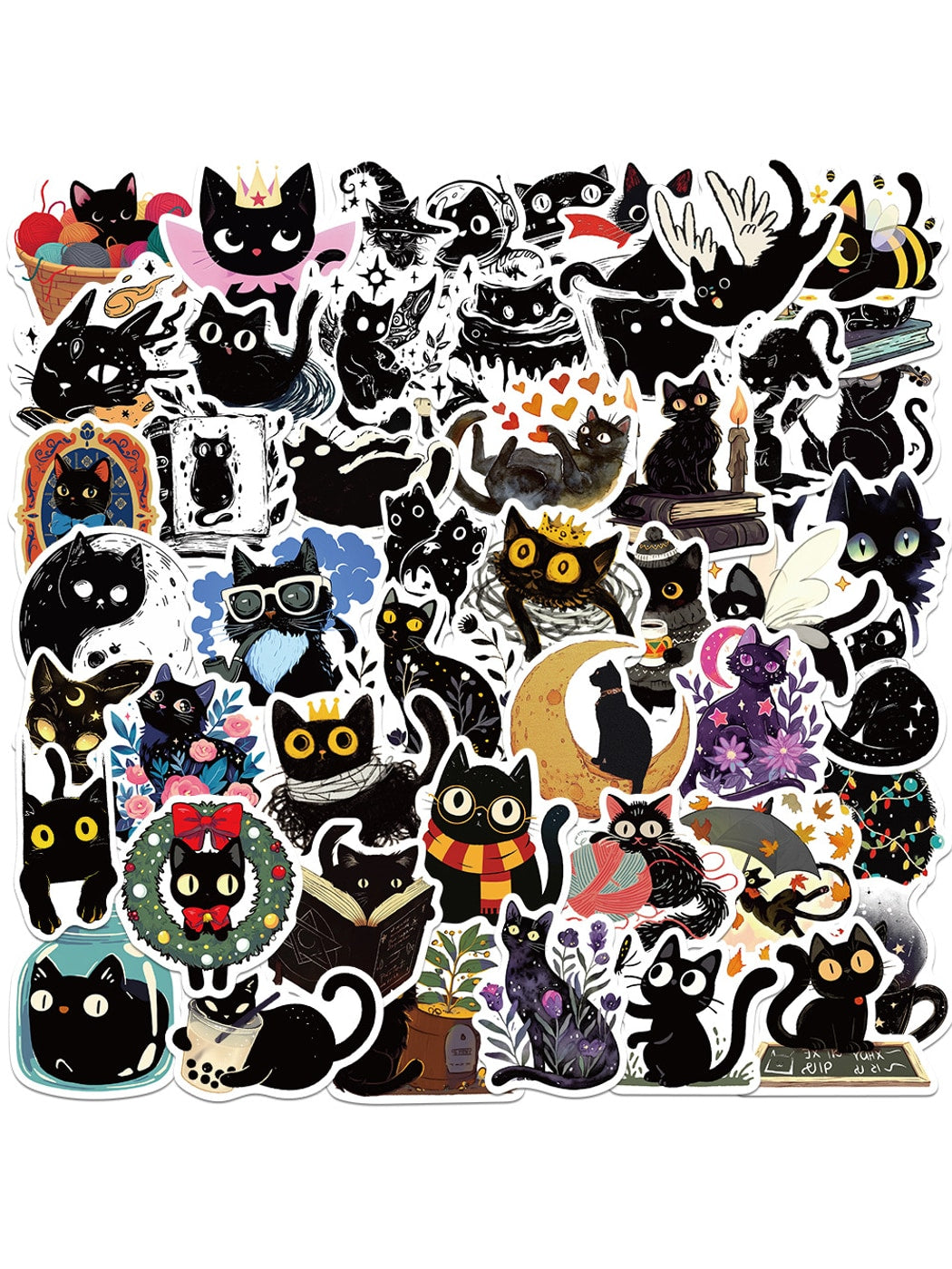 Lunira - Cute Cartoon Black Cat Adhesive Stickers pack Oria & Co