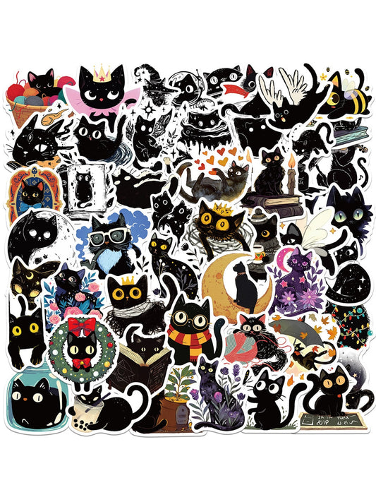 Lunira - Cute Cartoon Black Cat Adhesive Stickers pack Oria & Co