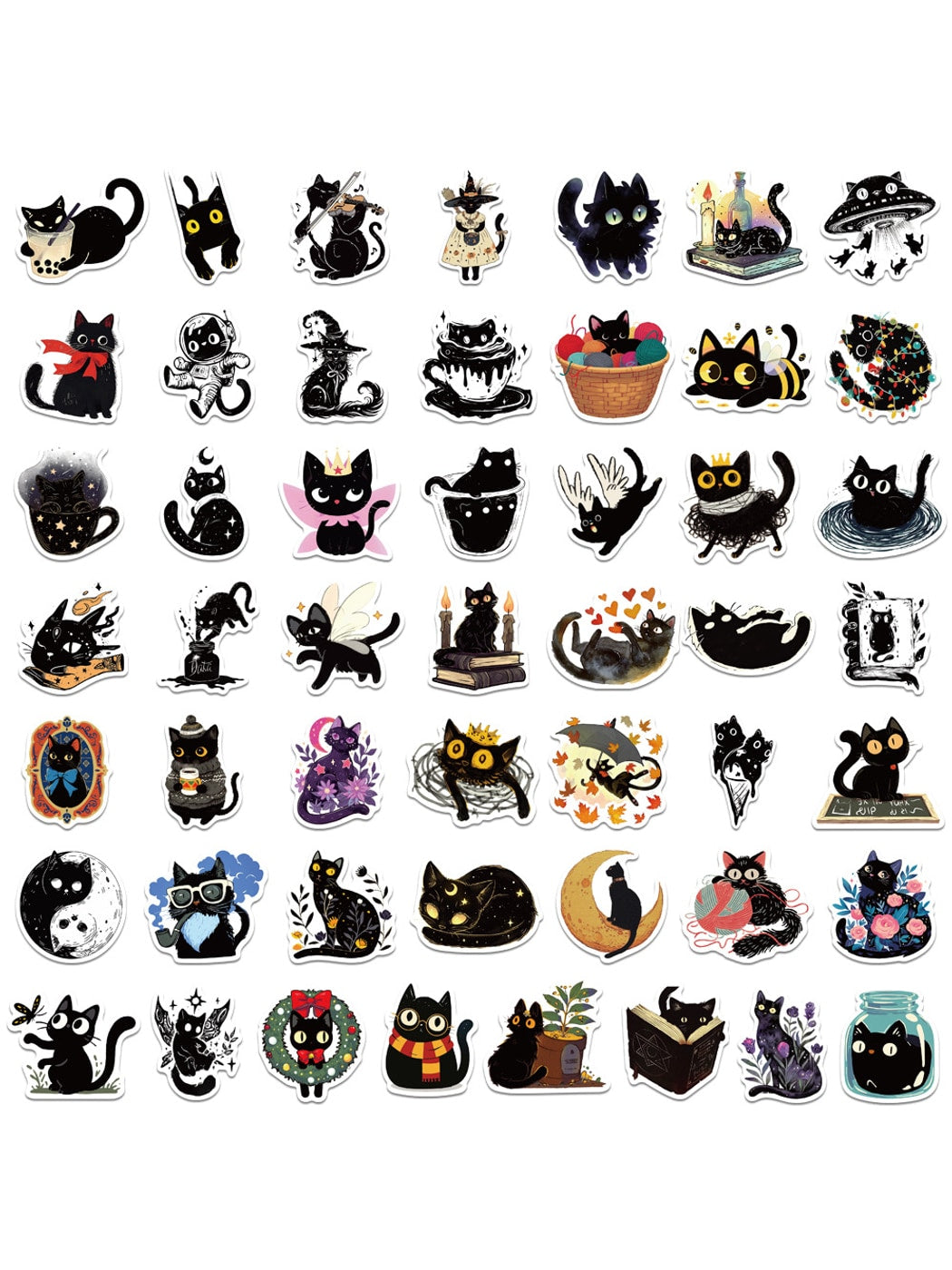 Lunira - Cute Cartoon Black Cat Adhesive Stickers pack Oria & Co