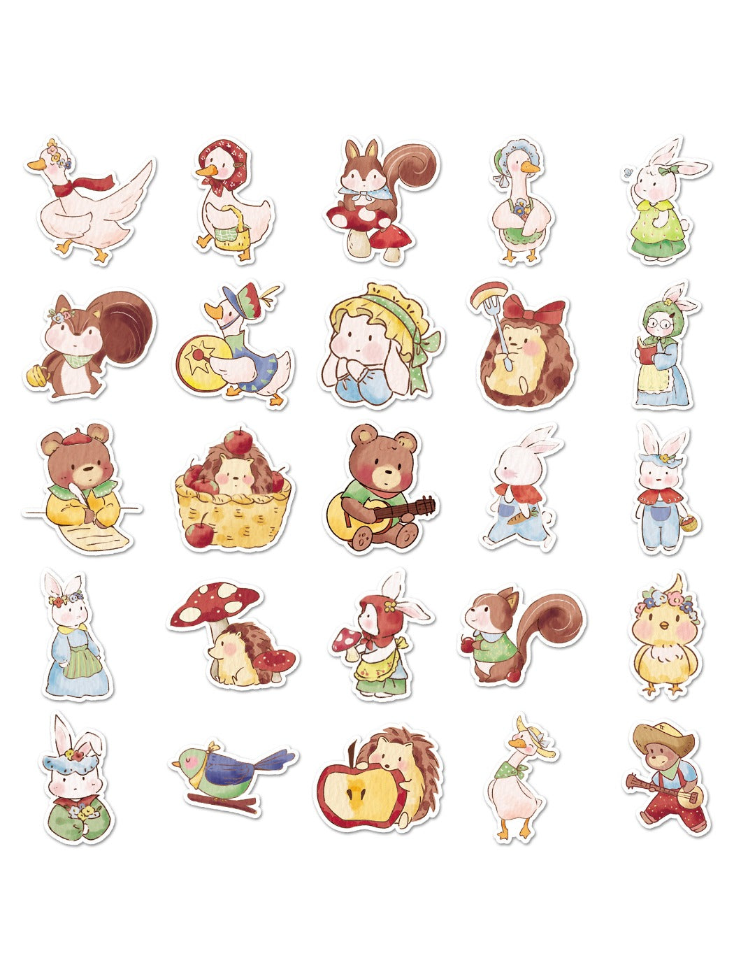Close-up of a cartoon fairy with wings surrounded by forest animals and plants stickers