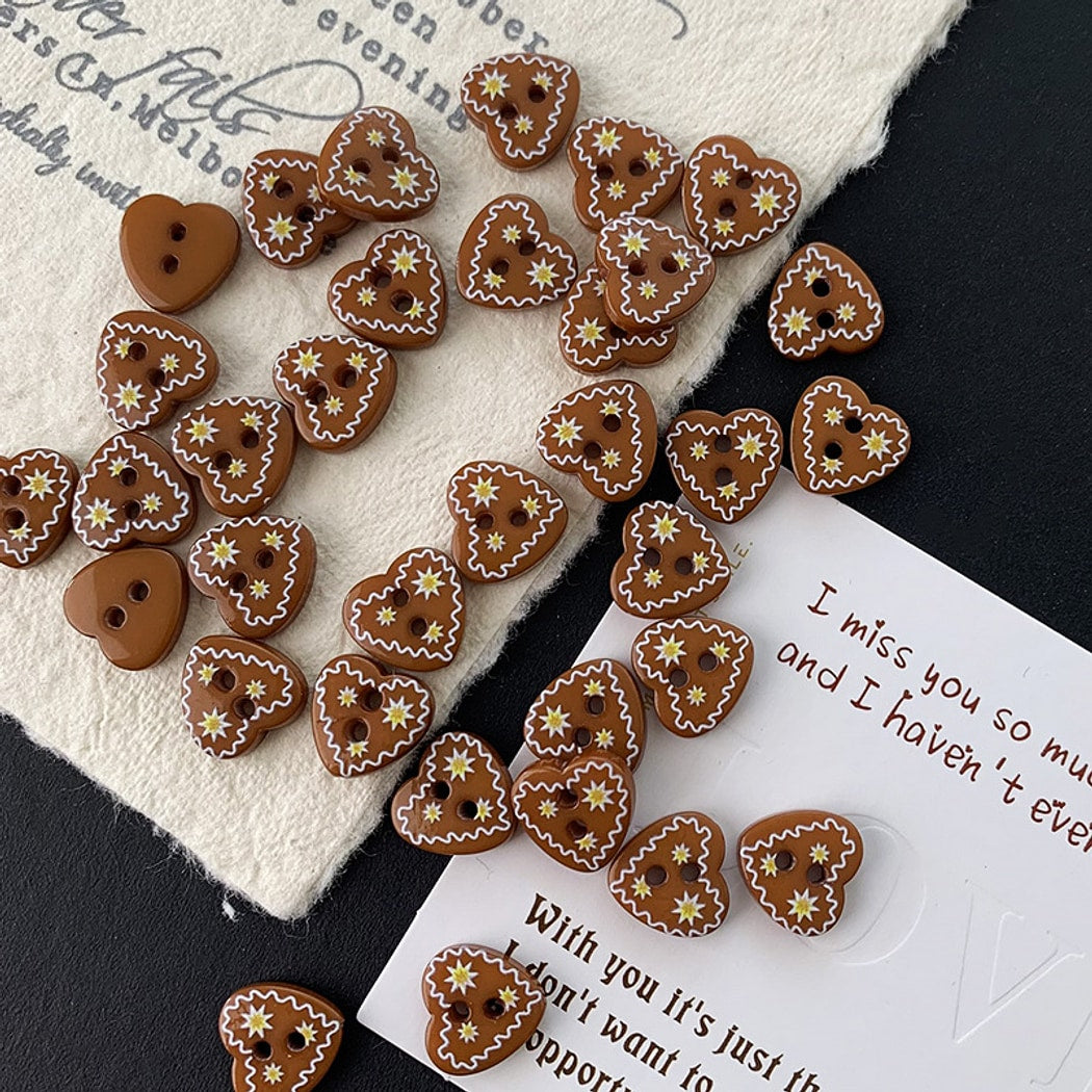 Bunli - DIY 10-Pack Heart Shaped Brown Two-Hole Button
