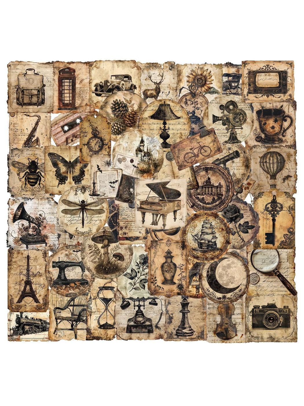 Lunira - Vintage Art Paper and PET Decorative Stickers pack Oria & Co