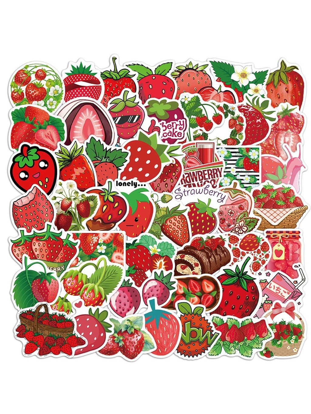 Lunira - 50 Piece Cute Cartoon Strawberry Stickers Pack Oria & Co