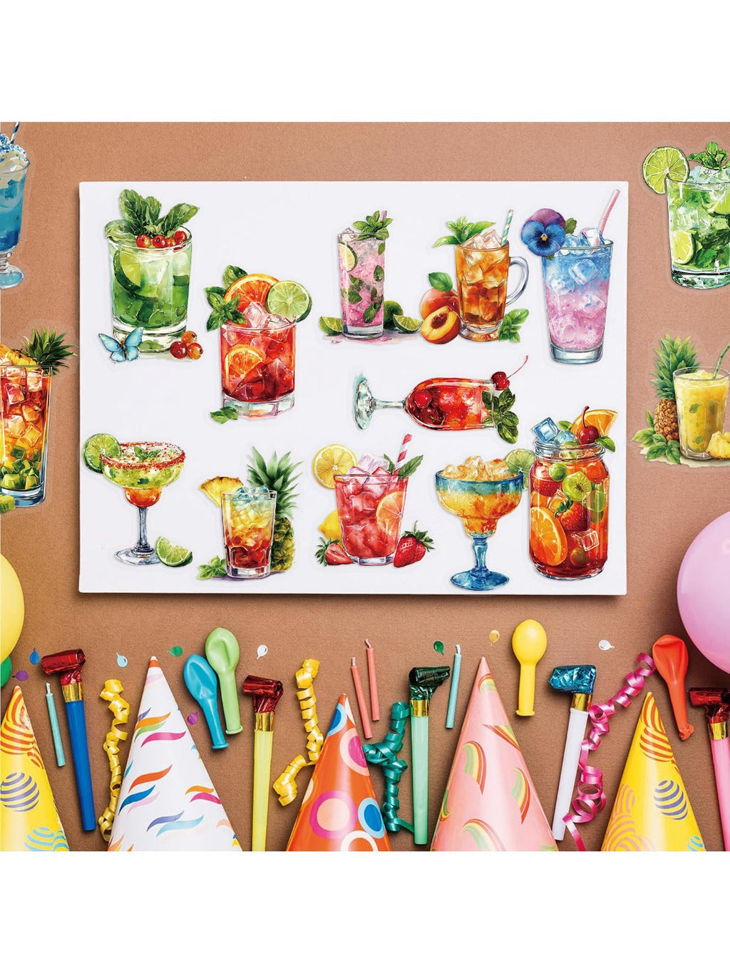 Sticker of a bright smoothie cup with a straw and fruit garnish