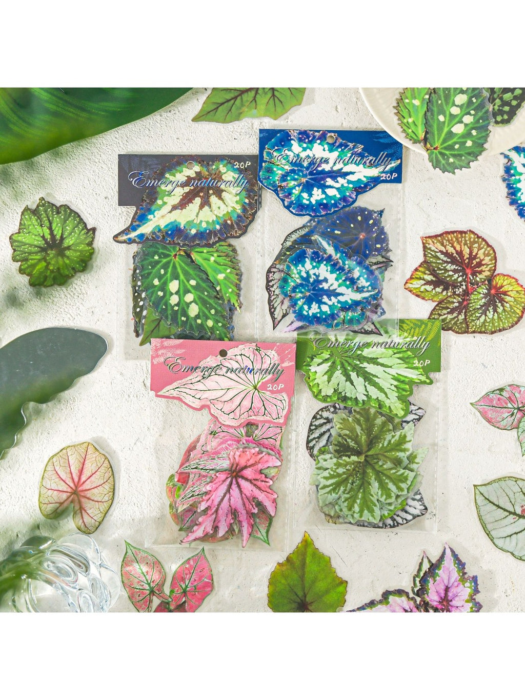 Close-up of detailed leaf sticker showing veins and texture from Lunira pack