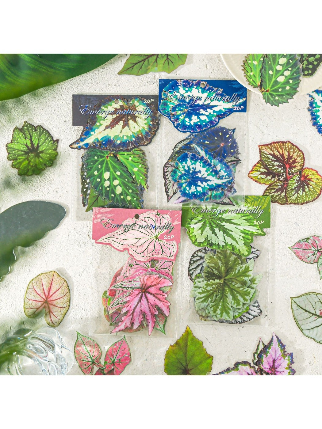 Close-up of detailed leaf sticker showing veins and texture from Lunira pack