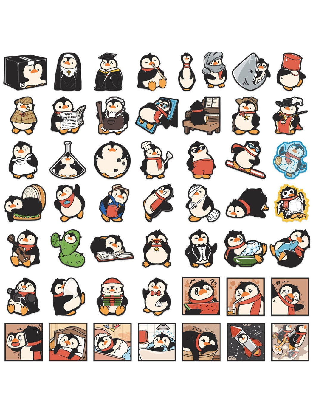 Lunira - 50 Pcs Cute Penguin Doodle Adhesive Stickers pack Oria & Co