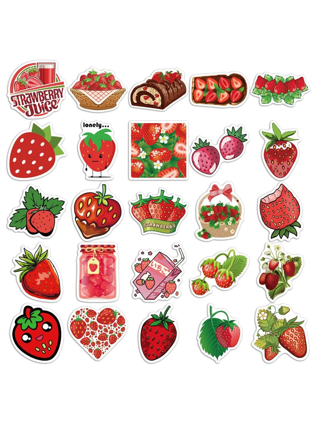 Lunira - 50 Piece Cute Cartoon Strawberry Stickers Pack Oria & Co