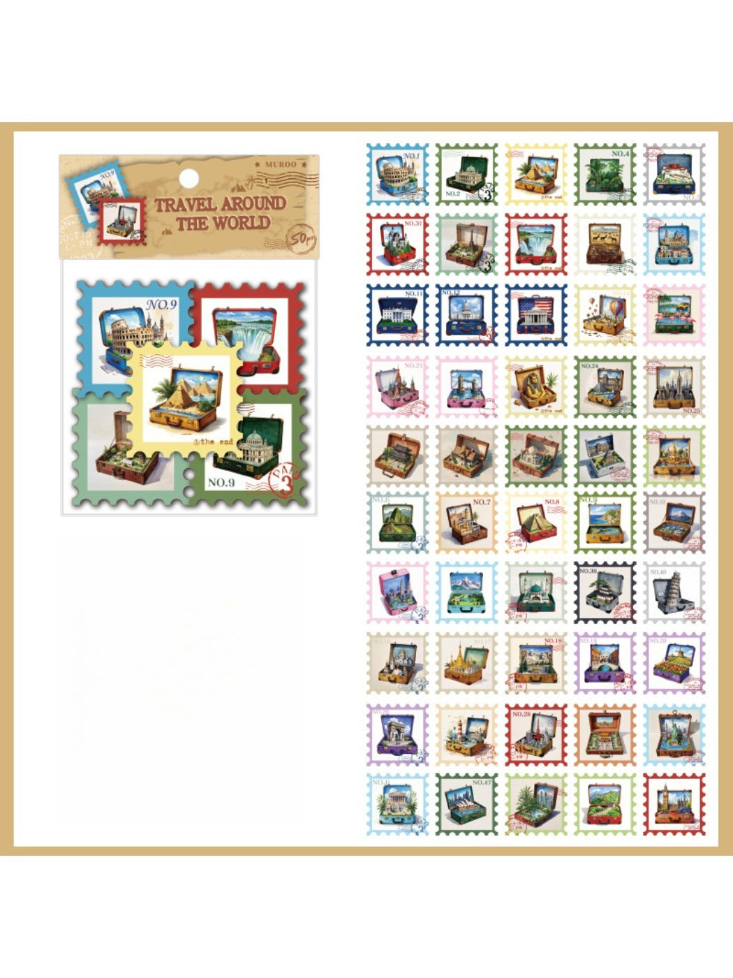 Detailed view of a single postage stamp sticker with a botanical illustration
