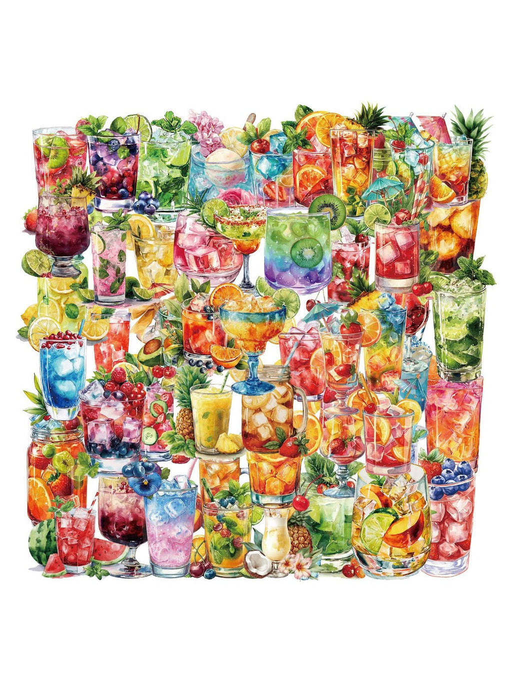 Sticker of a colorful tropical cocktail with a straw and umbrella