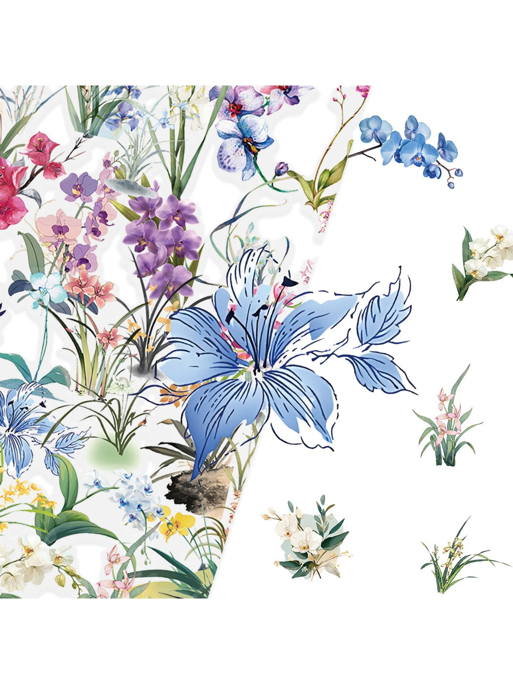 Lunira - Cartoon Orchid Flower 50 Piece Stickers Pack Oria & Co