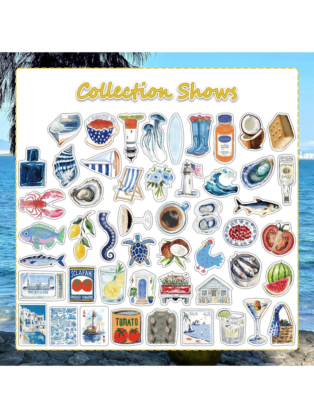Lunira - 50 Piece Beach Theme Illustrated Stickers Oria & Co