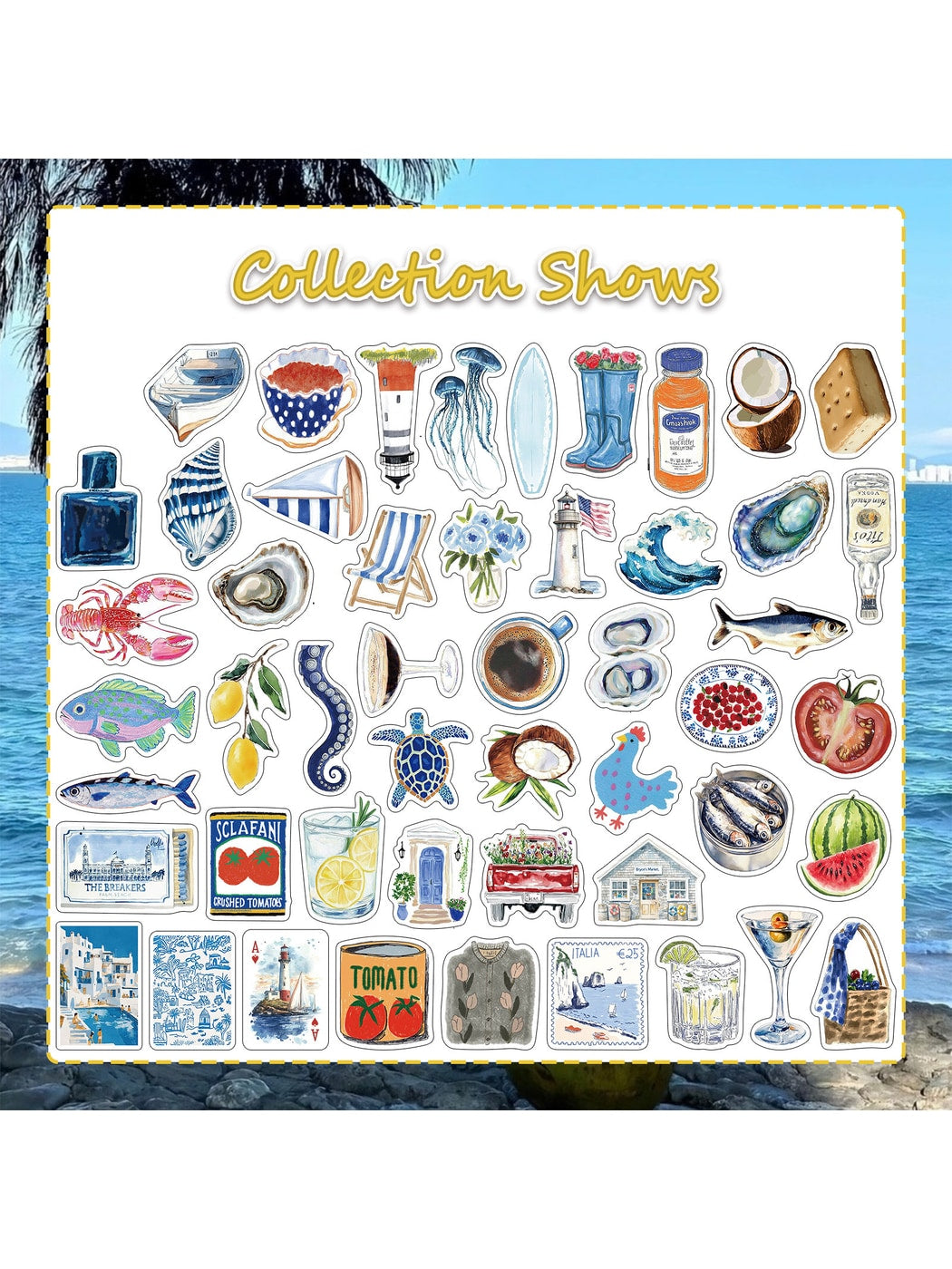 Lunira - 50 Piece Beach Theme Illustrated Stickers Oria & Co
