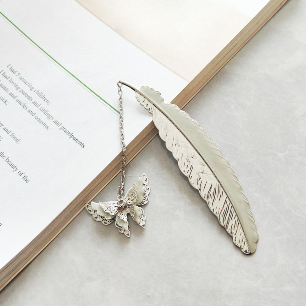Novellea - Feather-Shaped Butterfly-Charm Bookmark