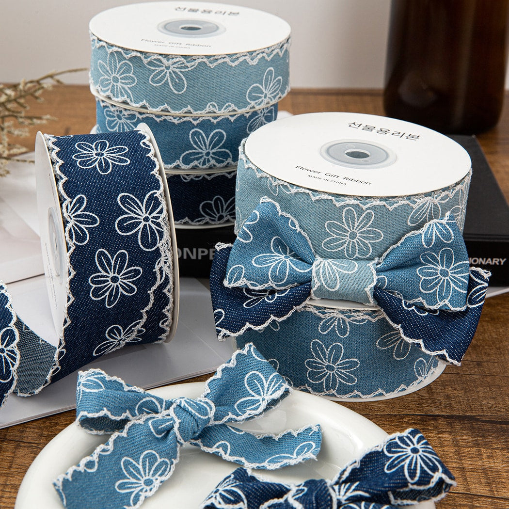 Rivora - DIY Denim Style Floral Pattern Ribbon