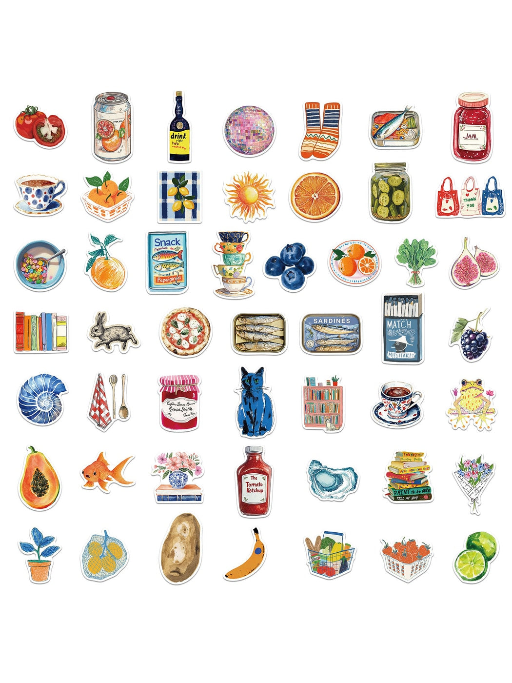 Lunira - Retro Fruit Drink Printed Cartoon Stickers pack