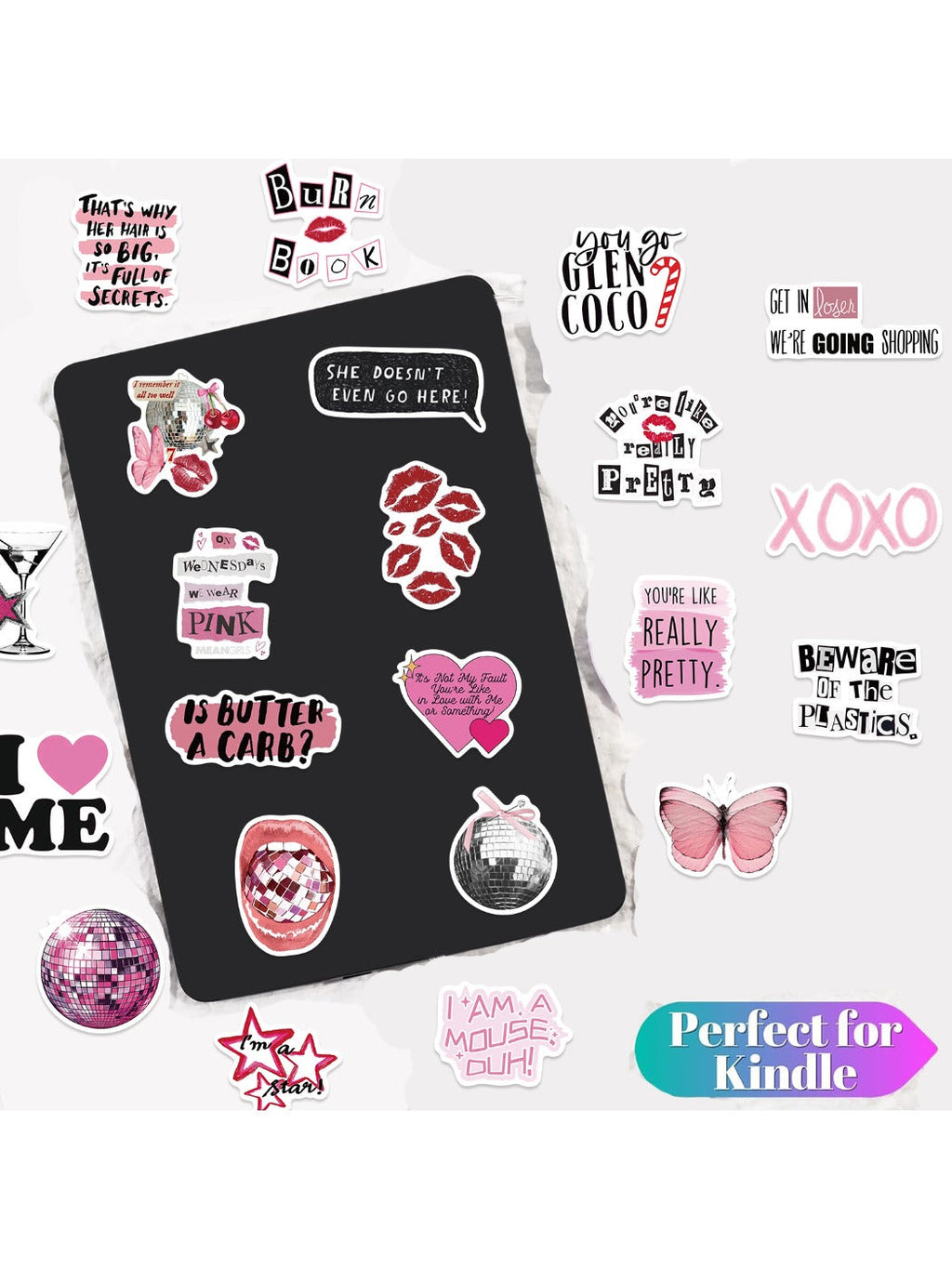 Sticker showing layered pink graffiti tags with artistic splatters