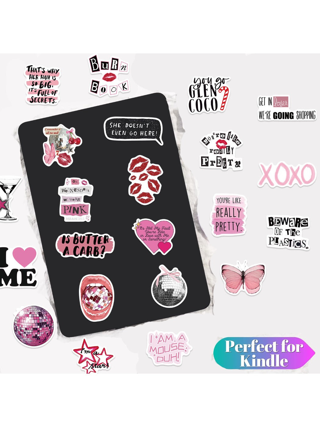 Sticker showing layered pink graffiti tags with artistic splatters