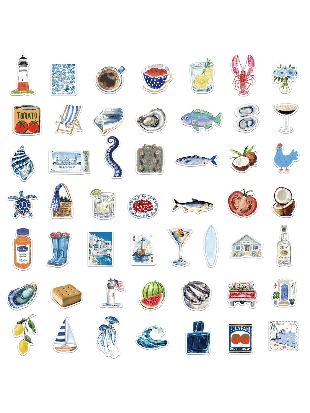 Lunira - 50 Piece Beach Theme Illustrated Stickers Oria & Co