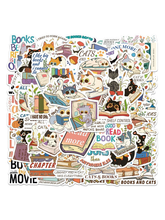 Lunira - Cute Cat and Book DIY Decorative Stickers pack Oria & Co