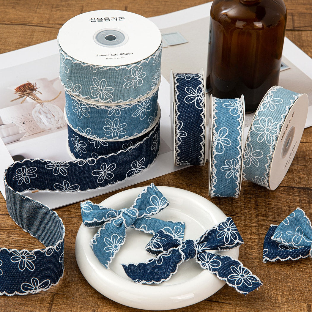 Rivora - DIY Denim Style Floral Pattern Ribbon