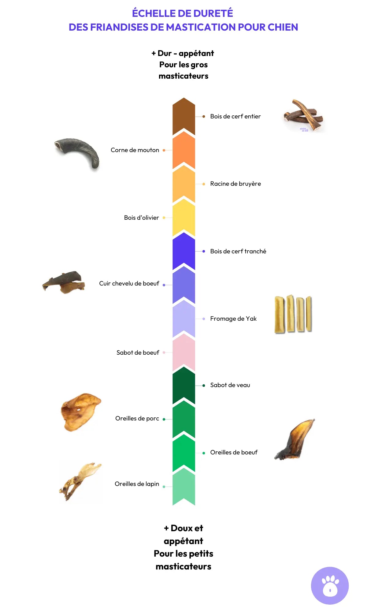 Échelle de dureté des friandises de mastication pour chien Oria & Co