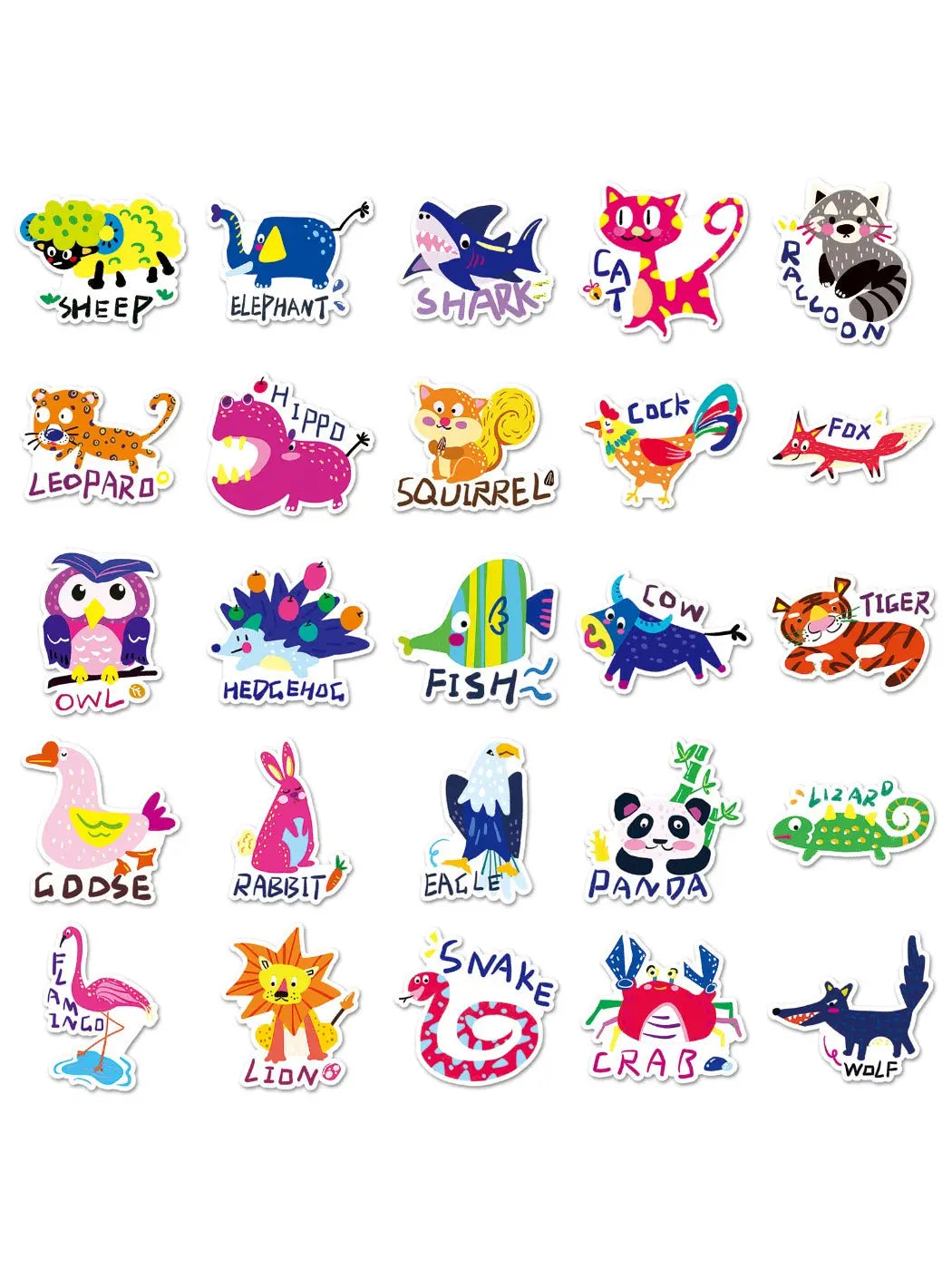 Lunira - Cartoon Animal Doodle English Words Stickers Oria & Co