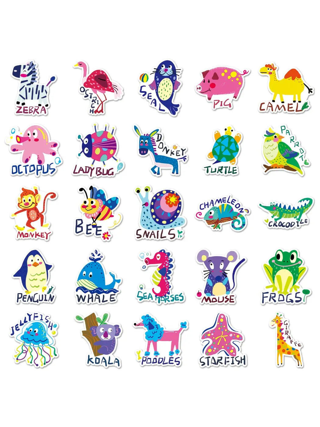 Lunira - Cartoon Animal Doodle English Words Stickers Oria & Co