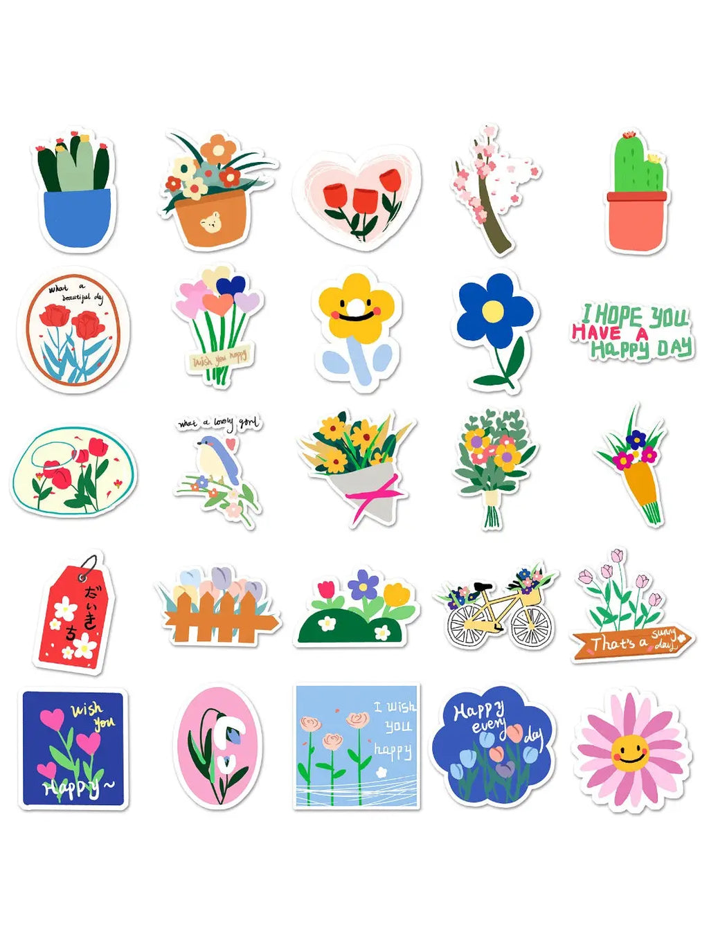 Hand holding a sheet of colorful cartoon plant doodle stickers