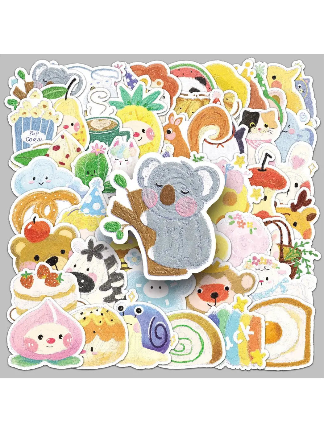 Lunira cute cartoon animal and plant doodle stickers sheet with colorful designs