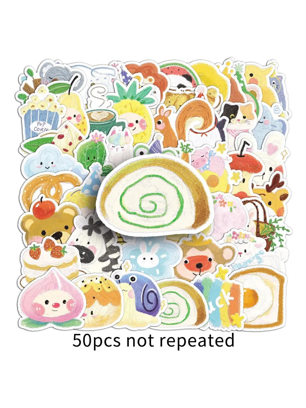 Close-up of Lunira cartoon animal stickers featuring a smiling cat and flowers