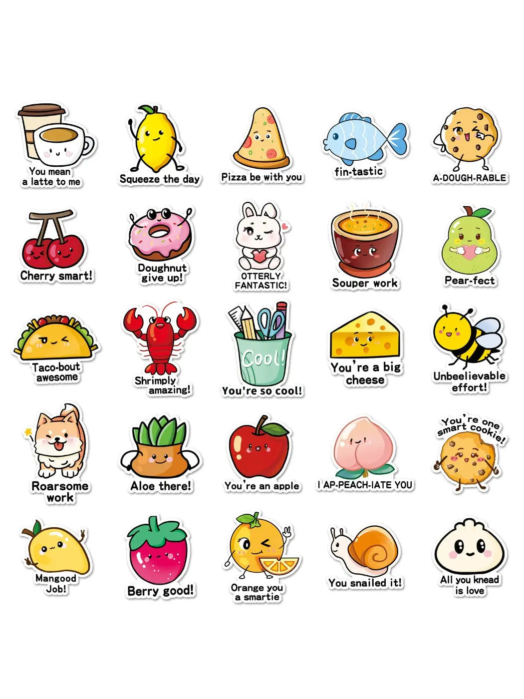 Lunira sticker sheet showing multiple cute animal illustrations with encouraging messages
