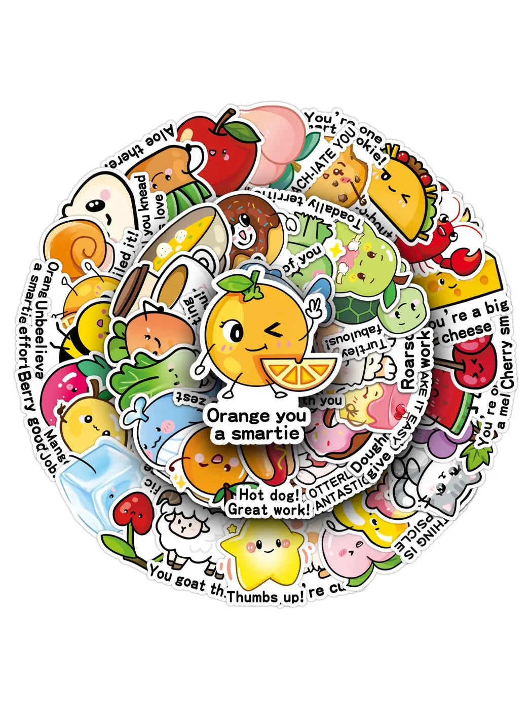 Assorted Lunira cartoon reward stickers arranged on a white background